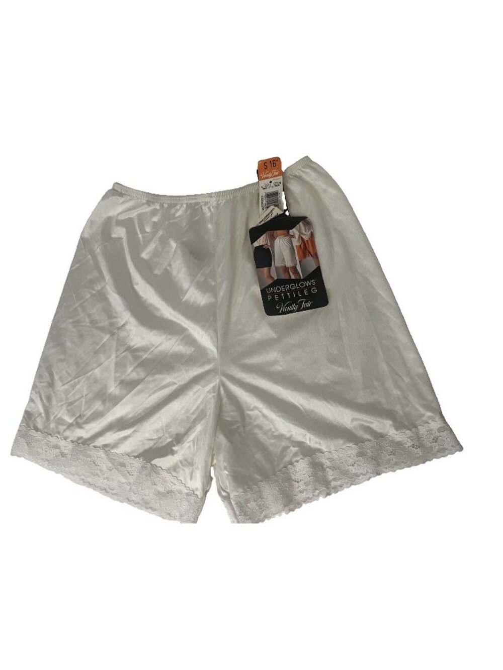 New Vtg Vanity Fair Slip Shorts Satin Nylon Pettipants Bloomers Lace Small 16”.